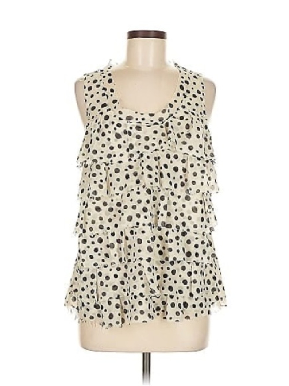 LOFT Cream Polka Dot Tiered Ruffle Tank Top